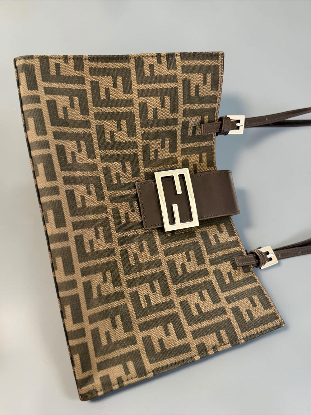 Fendi Brown Zucca FF-Logo Tote with Silver Buckle - Picture 11 of 13